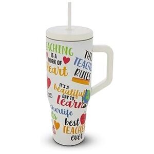 NWT BEST TEACHER EVER 40oz STAINLESS STEEL TUMBLER w/COLORFUL HEARTS & RULERS